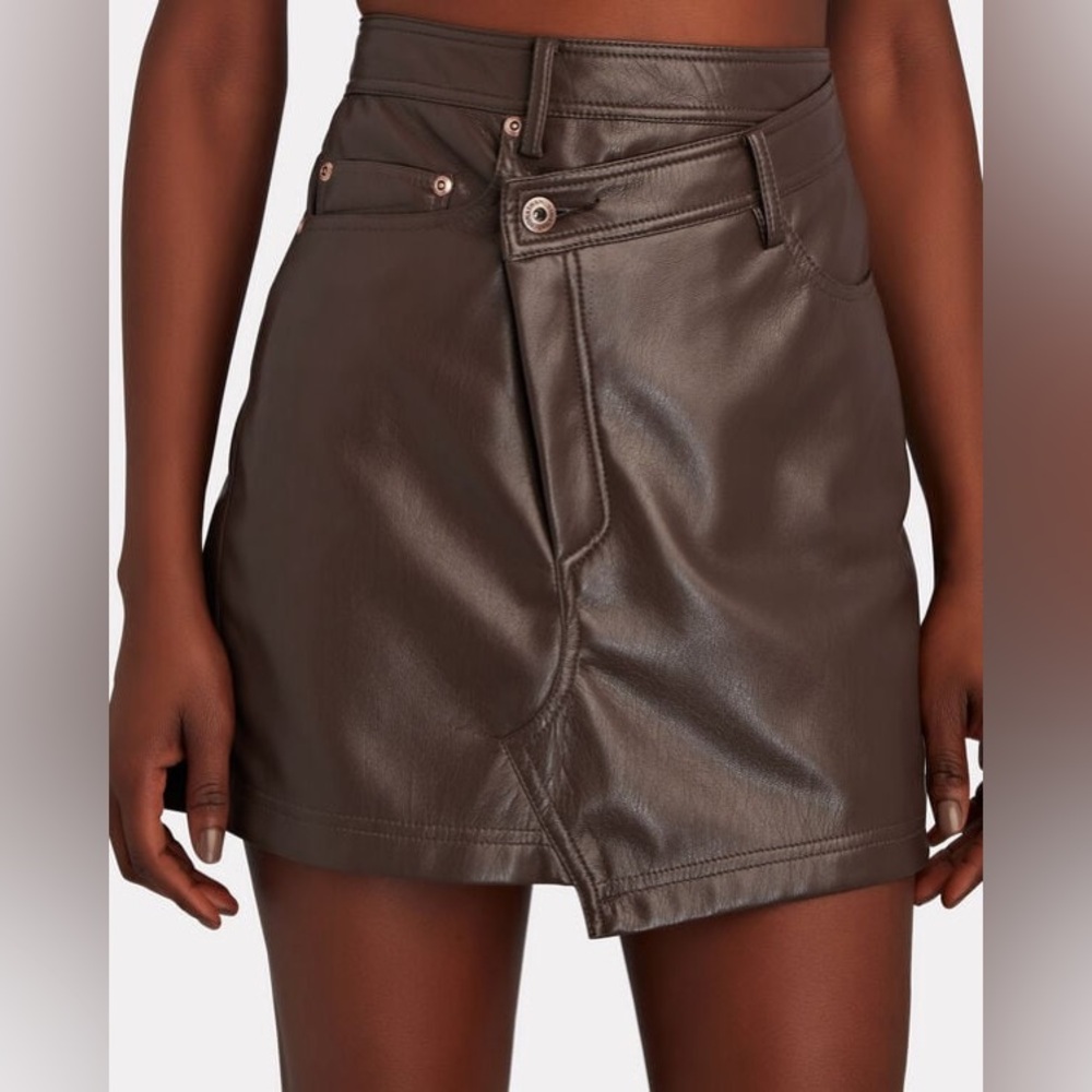 JONATHAN SIMKHAI Enzo Vegan Leather Asymmetric Mini Skirt Small S Size 4